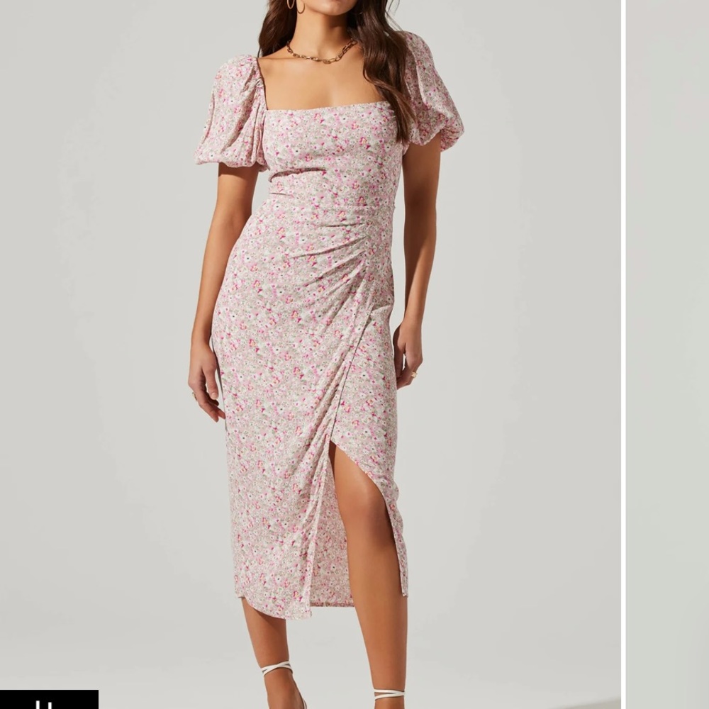 Astr floral square neck midi dress